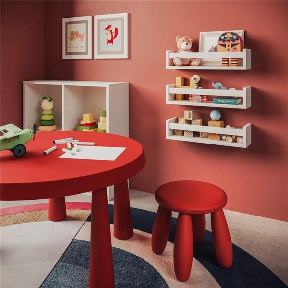 Set of 3 White Nursery Room Shelves - Solid Wood for Books (Classic White) - Picture 4 of 5